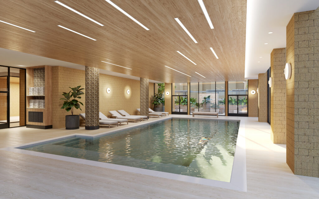 Rendering of The James’ heated indoor pool and spa